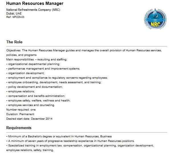 HR The role and Requirements