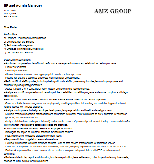 HR and Admin Manager