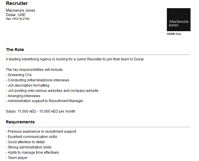 Recruiter role and requirements
