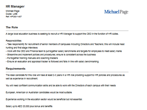 Michael Page HR Manager