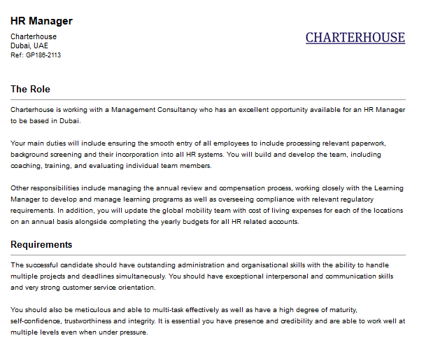 HR manager at charterhouse