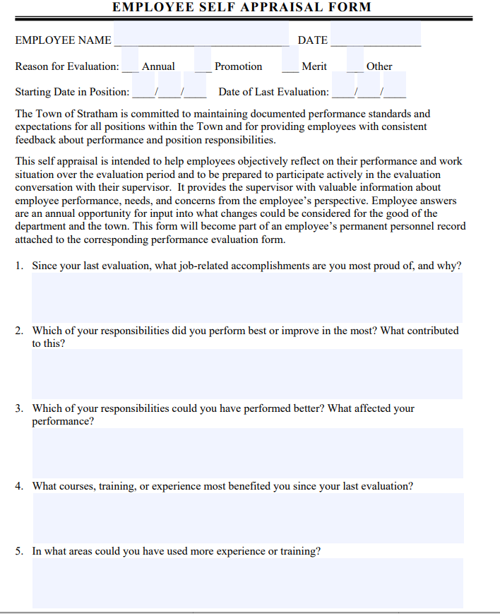 Employee self appraisal form