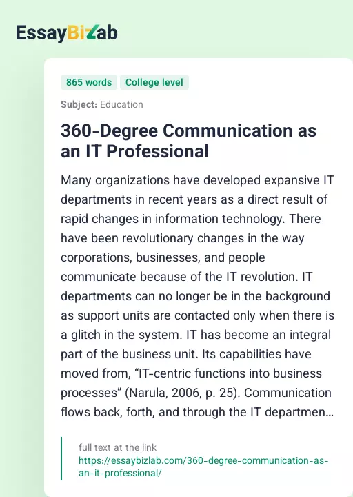 360-Degree Communication as an IT Professional - Essay Preview