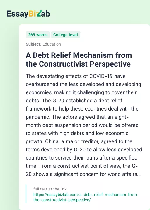 A Debt Relief Mechanism from the Constructivist Perspective - Essay Preview