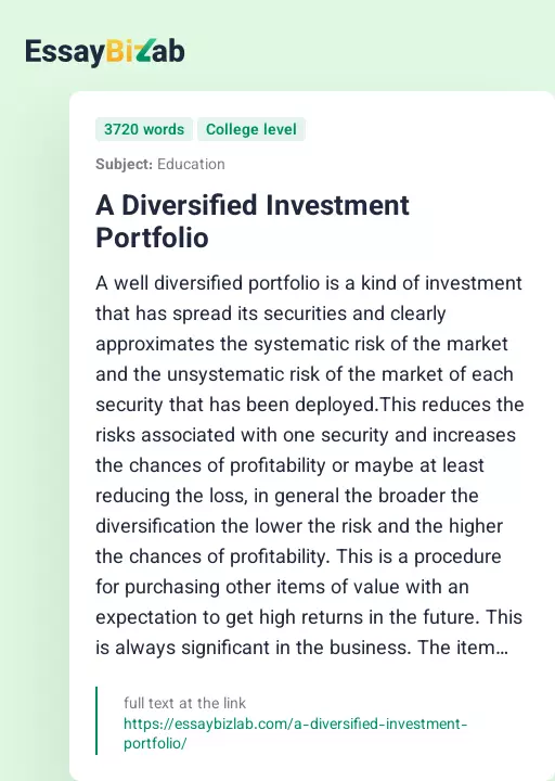 A Diversified Investment Portfolio - Essay Preview