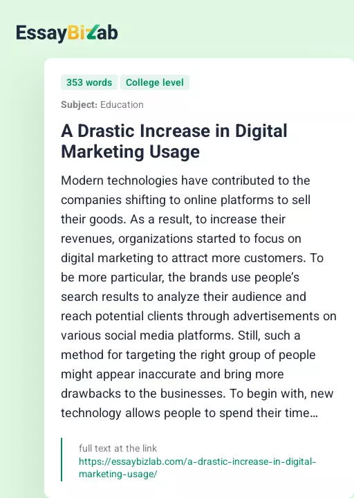 A Drastic Increase in Digital Marketing Usage - Essay Preview
