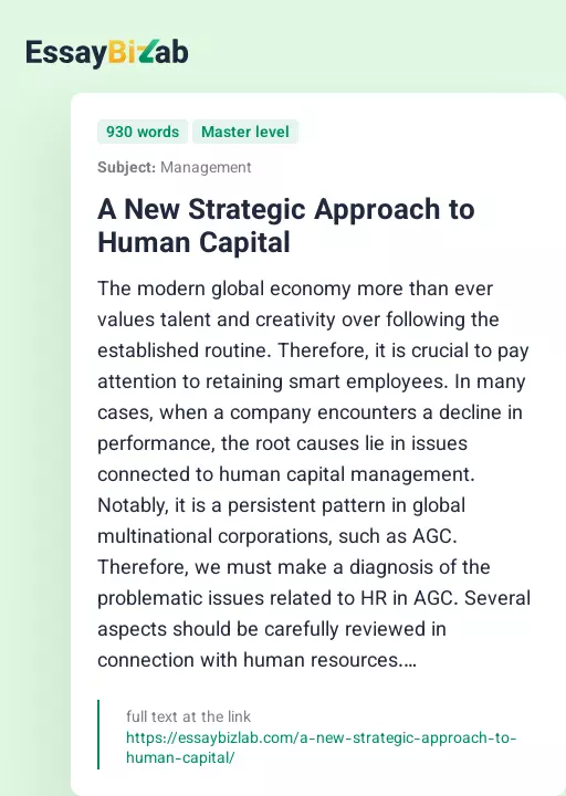 A New Strategic Approach to Human Capital - Essay Preview