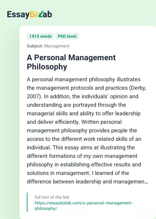 A Personal Management Philosophy - Essay Preview