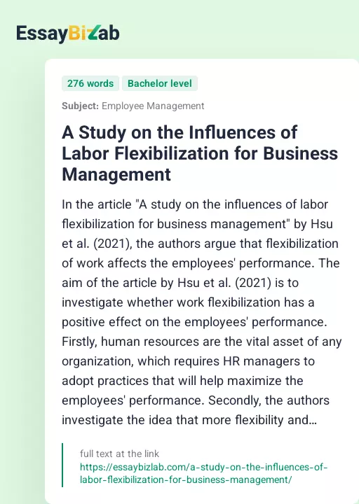 A Study on the Influences of Labor Flexibilization for Business Management - Essay Preview