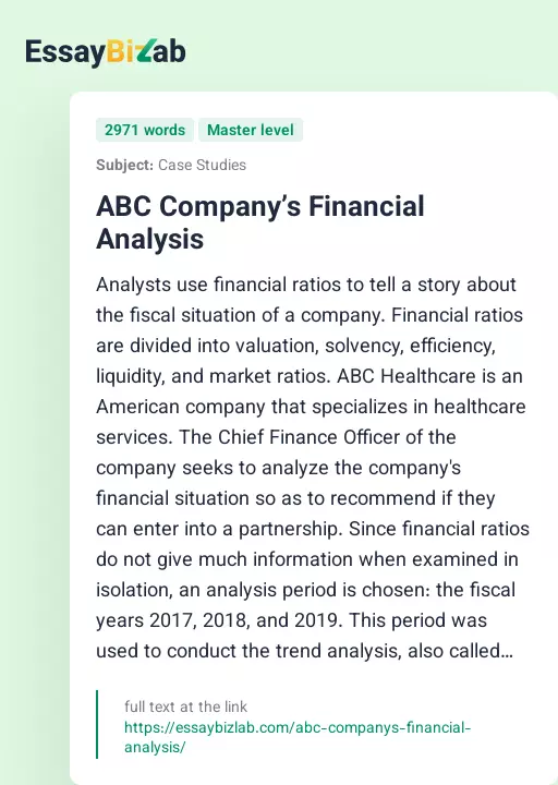 ABC Company’s Financial Analysis - Essay Preview