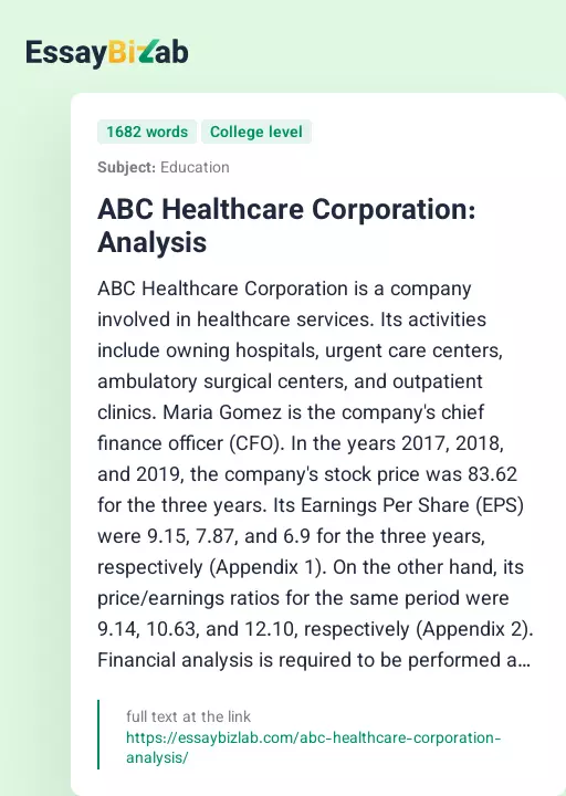 ABC Healthcare Corporation: Analysis - Essay Preview
