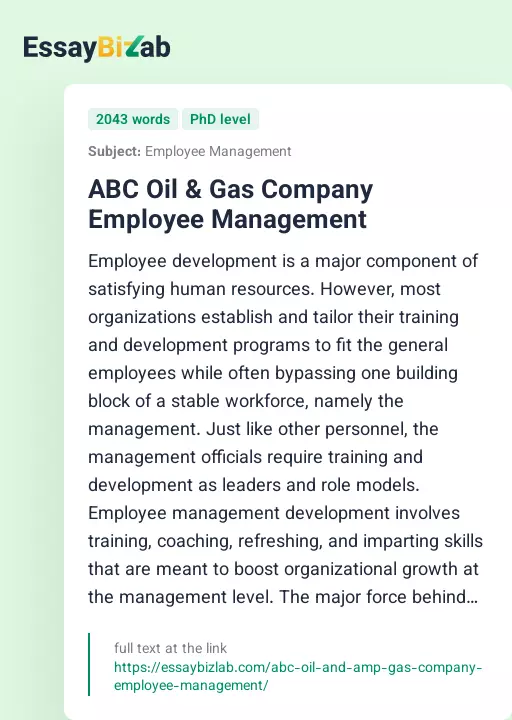 ABC Oil & Gas Company Employee Management - Essay Preview