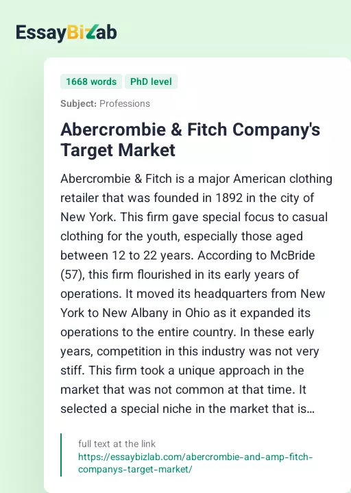 Abercrombie & Fitch Company's Target Market - Essay Preview