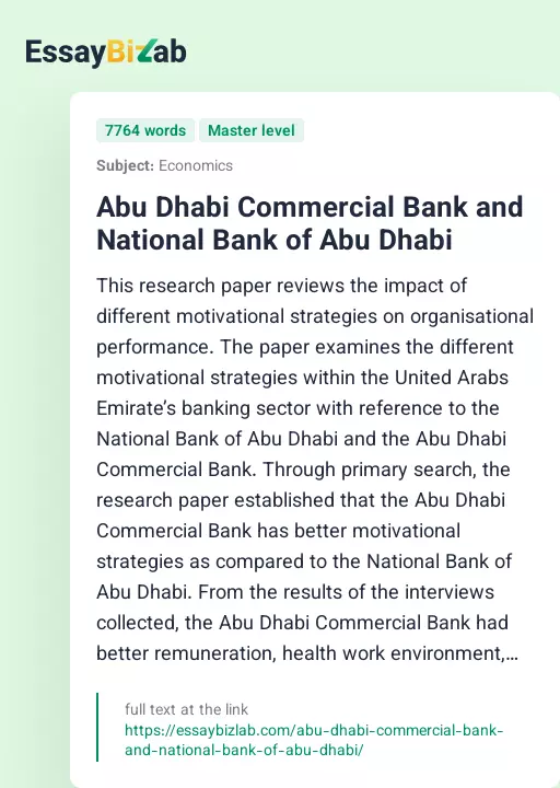 Abu Dhabi Commercial Bank and National Bank of Abu Dhabi - Essay Preview