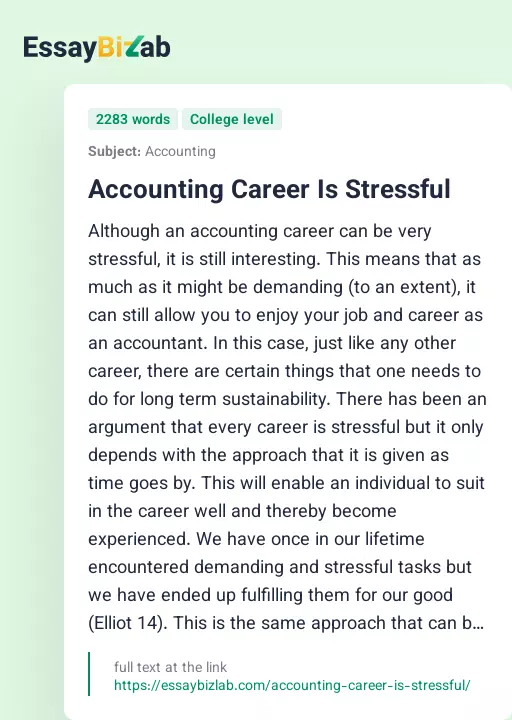 Accounting Career Is Stressful - Essay Preview