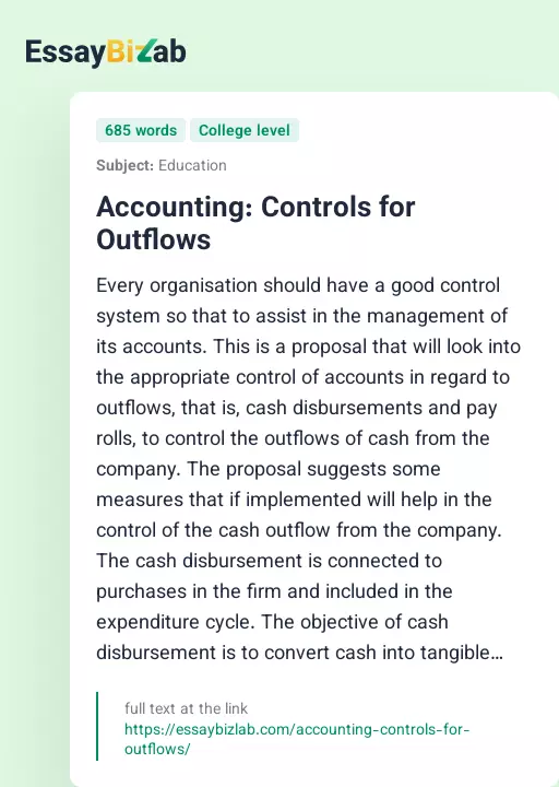 Accounting: Controls for Outflows - Essay Preview