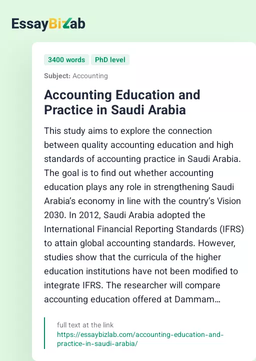 Accounting Education and Practice in Saudi Arabia - Essay Preview