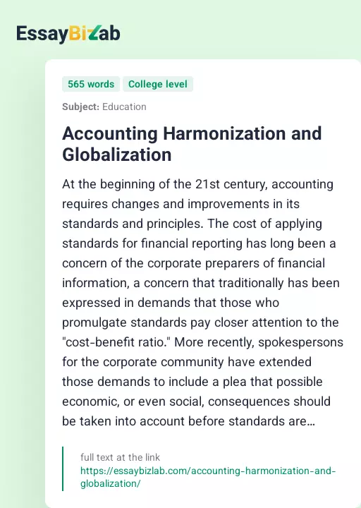 Accounting Harmonization and Globalization - Essay Preview