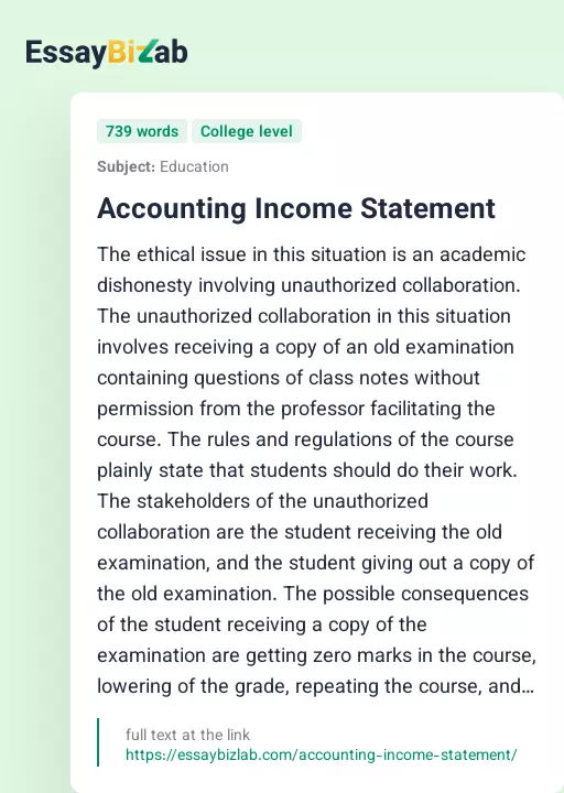 Accounting Income Statement - Essay Preview