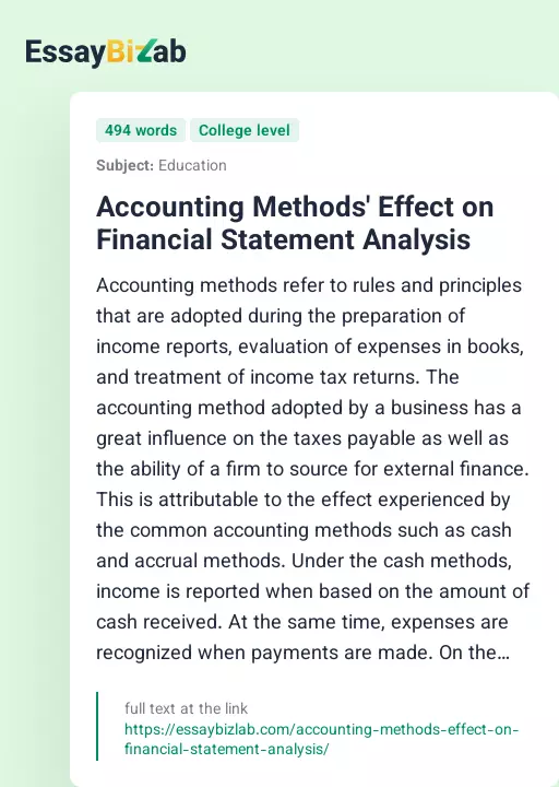 Accounting Methods' Effect on Financial Statement Analysis - Essay Preview