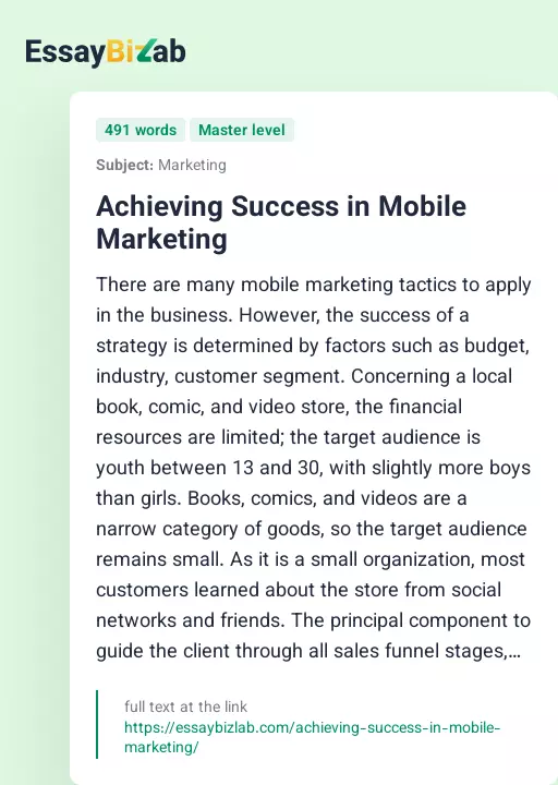 Achieving Success in Mobile Marketing - Essay Preview