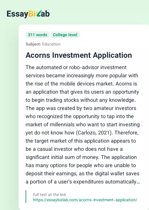 Acorns Investment Application - Essay Preview