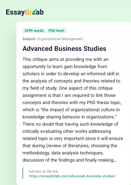 Advanced Business Studies - Essay Preview