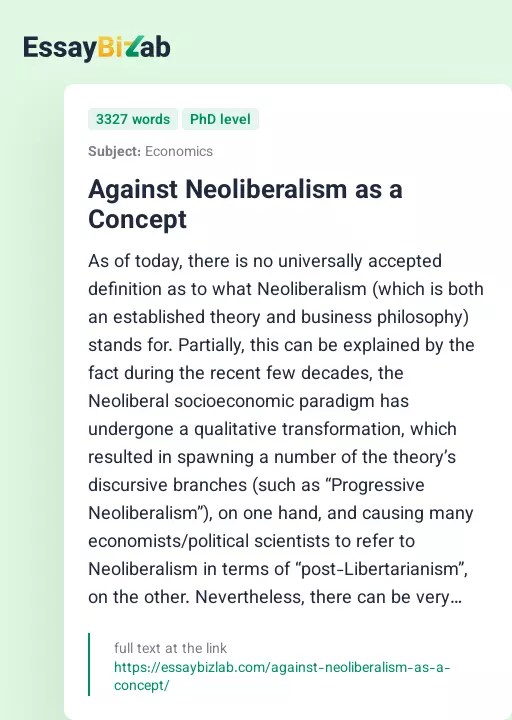 Against Neoliberalism as a Concept - Essay Preview