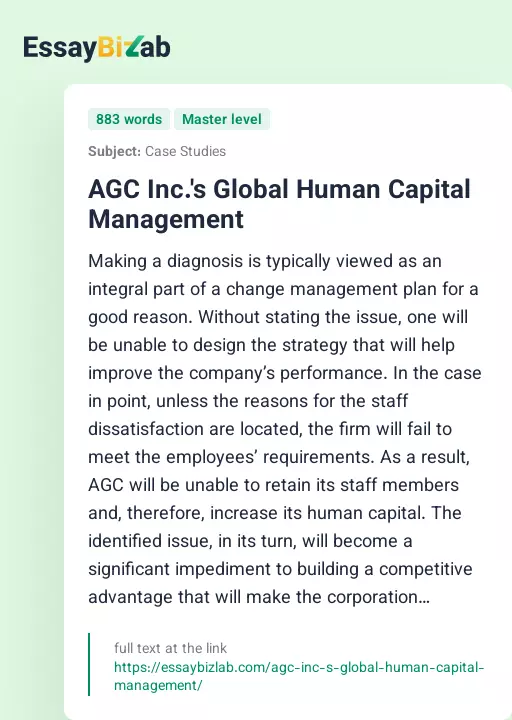 AGC Inc.'s Global Human Capital Management - Essay Preview
