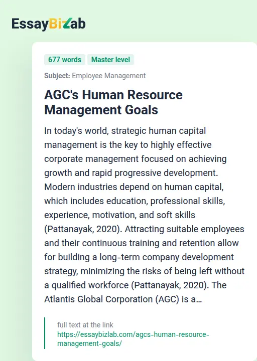 AGC's Human Resource Management Goals - Essay Preview