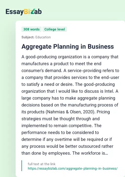 Aggregate Planning in Business - Essay Preview