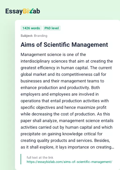 Aims of Scientific Management - Essay Preview