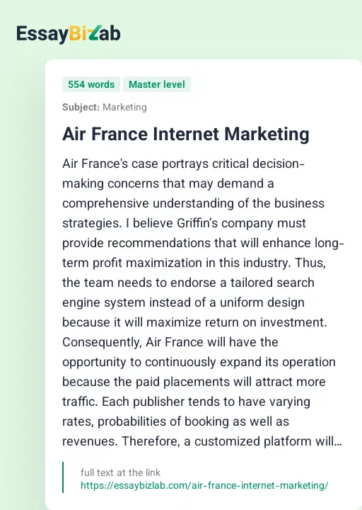 Air France Internet Marketing - Essay Preview