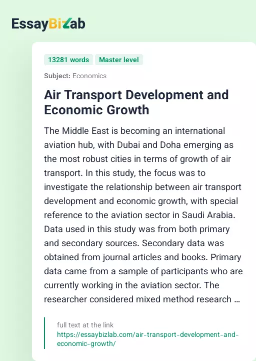 Air Transport Development and Economic Growth - Essay Preview