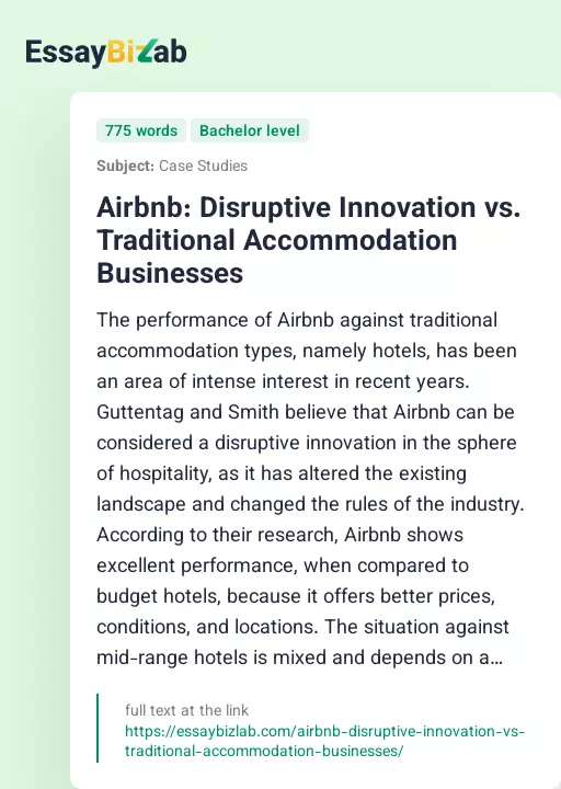 Airbnb: Disruptive Innovation vs. Traditional Accommodation Businesses - Essay Preview