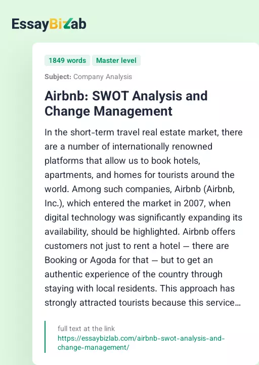 Airbnb: SWOT Analysis and Change Management - Essay Preview