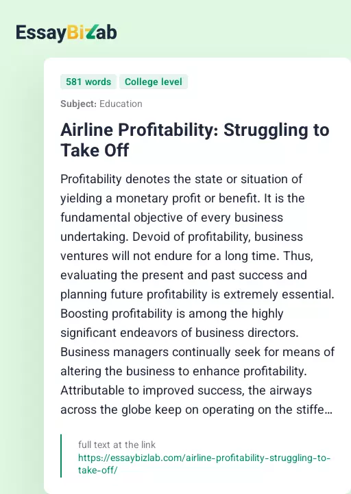 Airline Profitability: Struggling to Take Off - Essay Preview