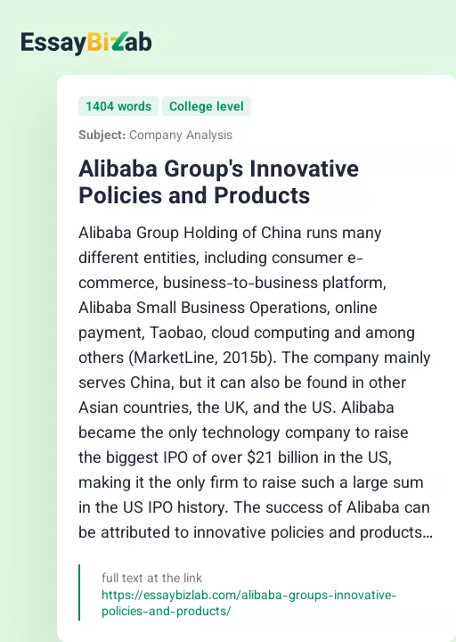 Alibaba Group's Innovative Policies and Products - Essay Preview