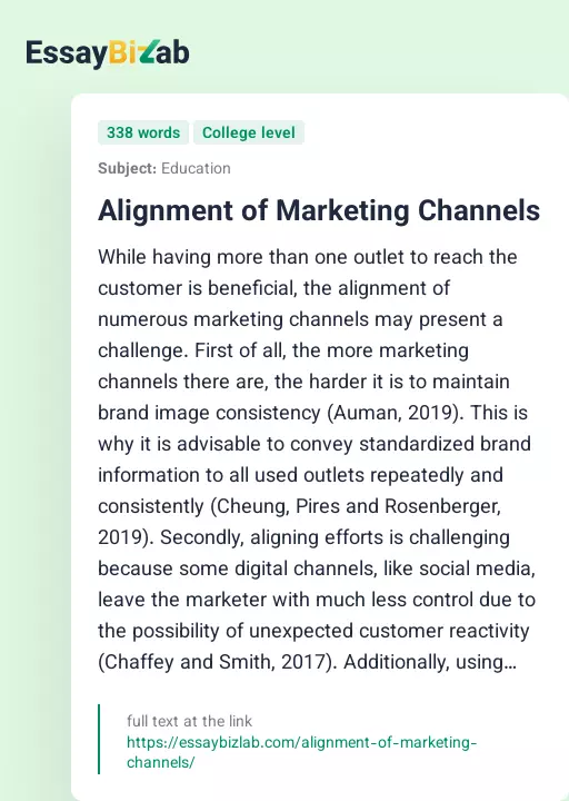 Alignment of Marketing Channels - Essay Preview