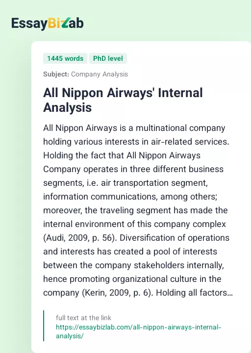 All Nippon Airways' Internal Analysis - Essay Preview