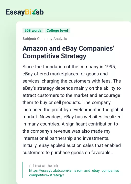 Amazon and eBay Companies' Competitive Strategy - Essay Preview