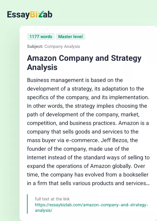 Amazon Company and Strategy Analysis - Essay Preview