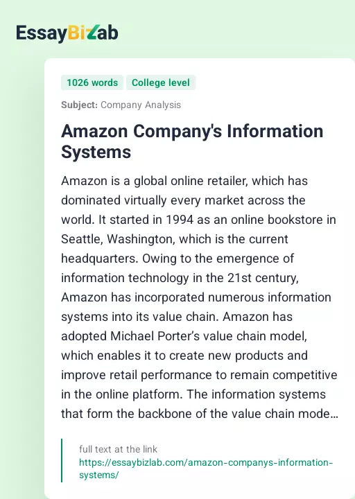 Amazon Company's Information Systems - Essay Preview