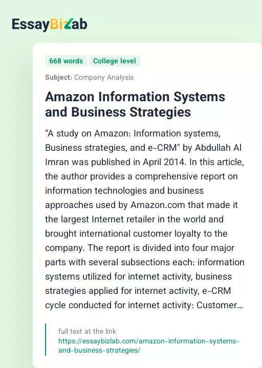 Amazon Information Systems and Business Strategies - Essay Preview