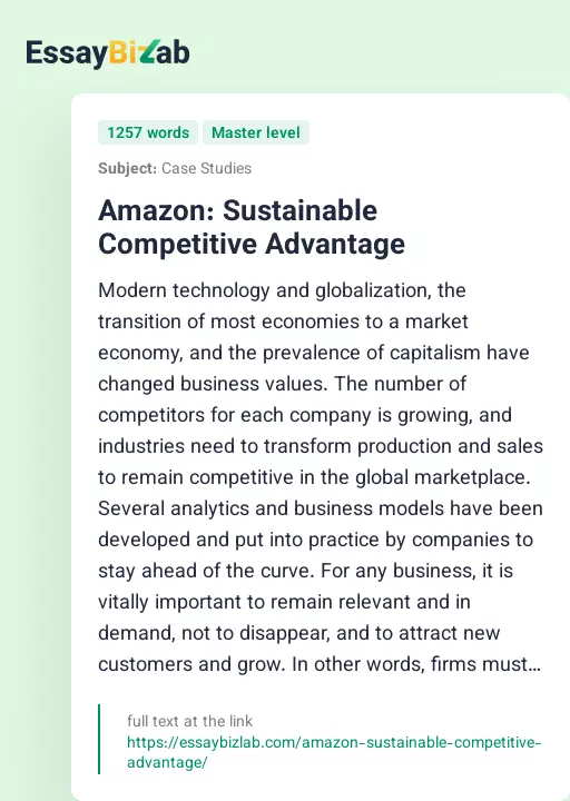 Amazon: Sustainable Competitive Advantage - Essay Preview