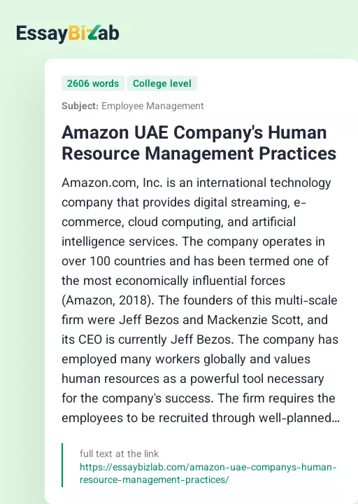 Amazon UAE Company's Human Resource Management Practices - Essay Preview