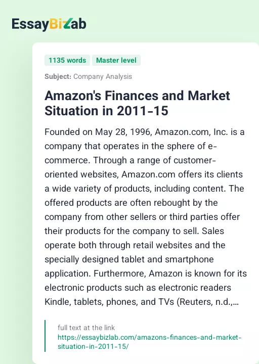 Amazon's Finances and Market Situation in 2011-15 - Essay Preview
