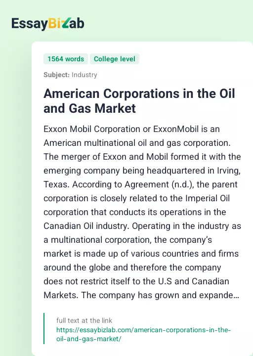 American Corporations in the Oil and Gas Market - Essay Preview