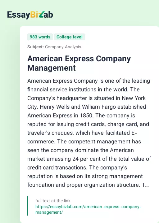 American Express Company Management - Essay Preview