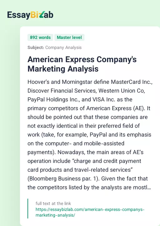 American Express Company's Marketing Analysis - Essay Preview